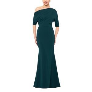 Betsy & Adam Madeline Scuba Off-the-Shoulder Drop Dress Green Size 10 NWT